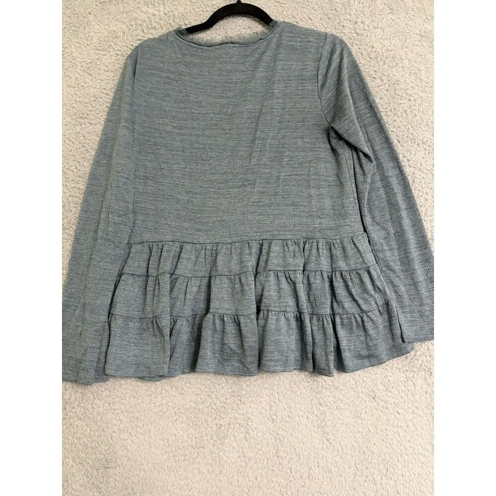 Anthropologie Deletta Thea Tiered Ruffle Peplum Teal Blue V Neck Shirt Top M